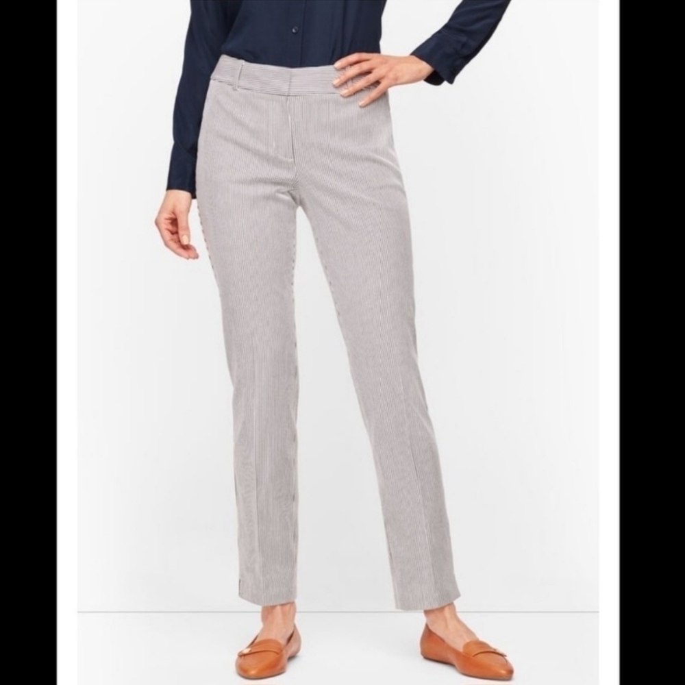 Talbots Hampshire Ankle Pants Womens Size 16P White Grey Striped Cotton Stretch